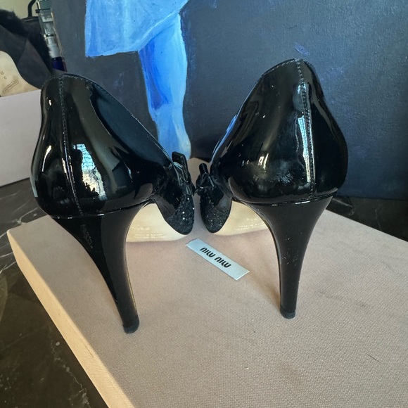 Miu Miu Black Stiletto Heels with Glitter Finish - Picture 2 of 3